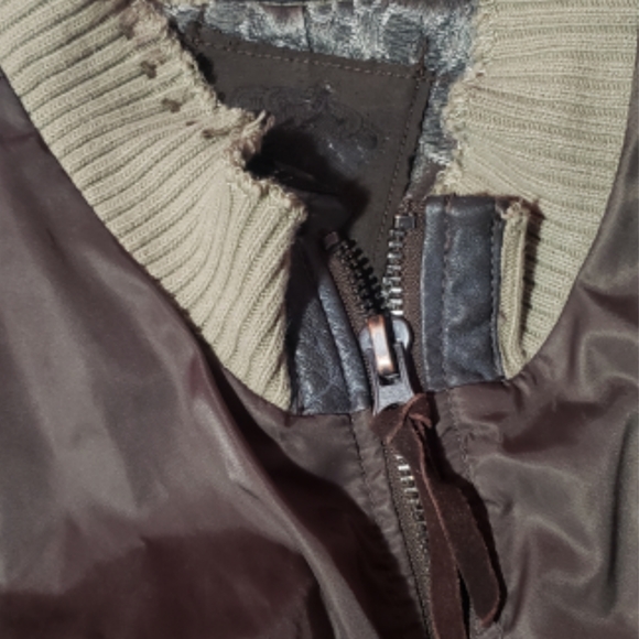 Z Brand Young Men’s Graphic Distressed Lightweight Brown Lined Zip Up Jacket - Picture 3 of 10